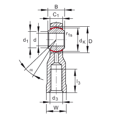 桿端軸承 GIKPSR16-PS, 根據 DIN ISO 12 240-4 標準，特種鋼材料，帶右旋內螺紋，免維護