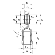 桿端軸承 GIR60-DO-2RS, 根據 DIN ISO 12 240-4 標準，帶右旋內螺紋，需維護，兩側唇密封