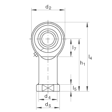 桿端軸承 GIKL5-PB, 根據 DIN ISO 12 240-4 標準，帶左旋內螺紋，需維護