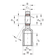 桿端軸承 GIL35-UK-2RS, 根據 DIN ISO 12 240-4 標準，帶左旋內螺紋，免維護，兩側唇密封