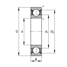 深溝球軸承 6215-2Z, 根據 DIN 625-1 標準的主要尺寸, 兩側間隙密封