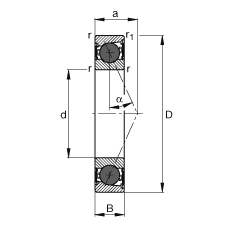 主軸軸承 HCB71907-E-2RSD-T-P4S, 調節，成對或單元安裝，接觸角 α = 25°，陶瓷球，兩側唇密封，非接觸，限制公差