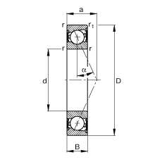 主軸軸承 B71917-E-2RSD-T-P4S, 調節，成對安裝，接觸角 α = 25°，兩側唇密封，非接觸，限制公差