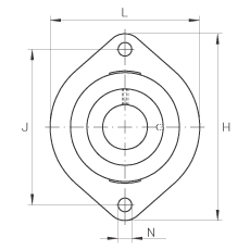 軸承座單元 FLCTEY35, 帶兩個螺栓孔的法蘭的軸承座單元，鑄鐵， 內圈帶平頭螺釘， P 型密封，無再潤滑結構