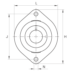 軸承座單元 FLCTE20, 帶兩個螺栓孔的法蘭的軸承座單元，鑄鐵， 偏心鎖圈， P 型密封，無再潤滑結構