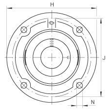 軸承座單元 RFE35, 帶四個螺栓孔的法蘭的軸承座單元，定心凸出物，鑄鐵，偏心鎖圈，R 型密封